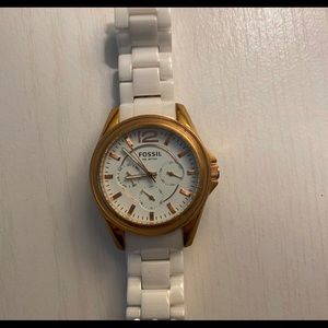 Fossil watch - white & gold